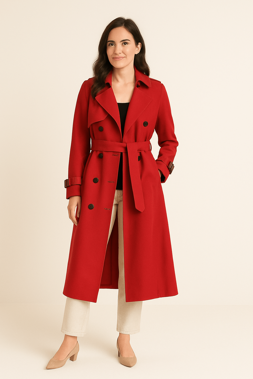 Camille Women’s Double Breasted Trench Coat Belted Waist Classic Fit - Sofia Maris