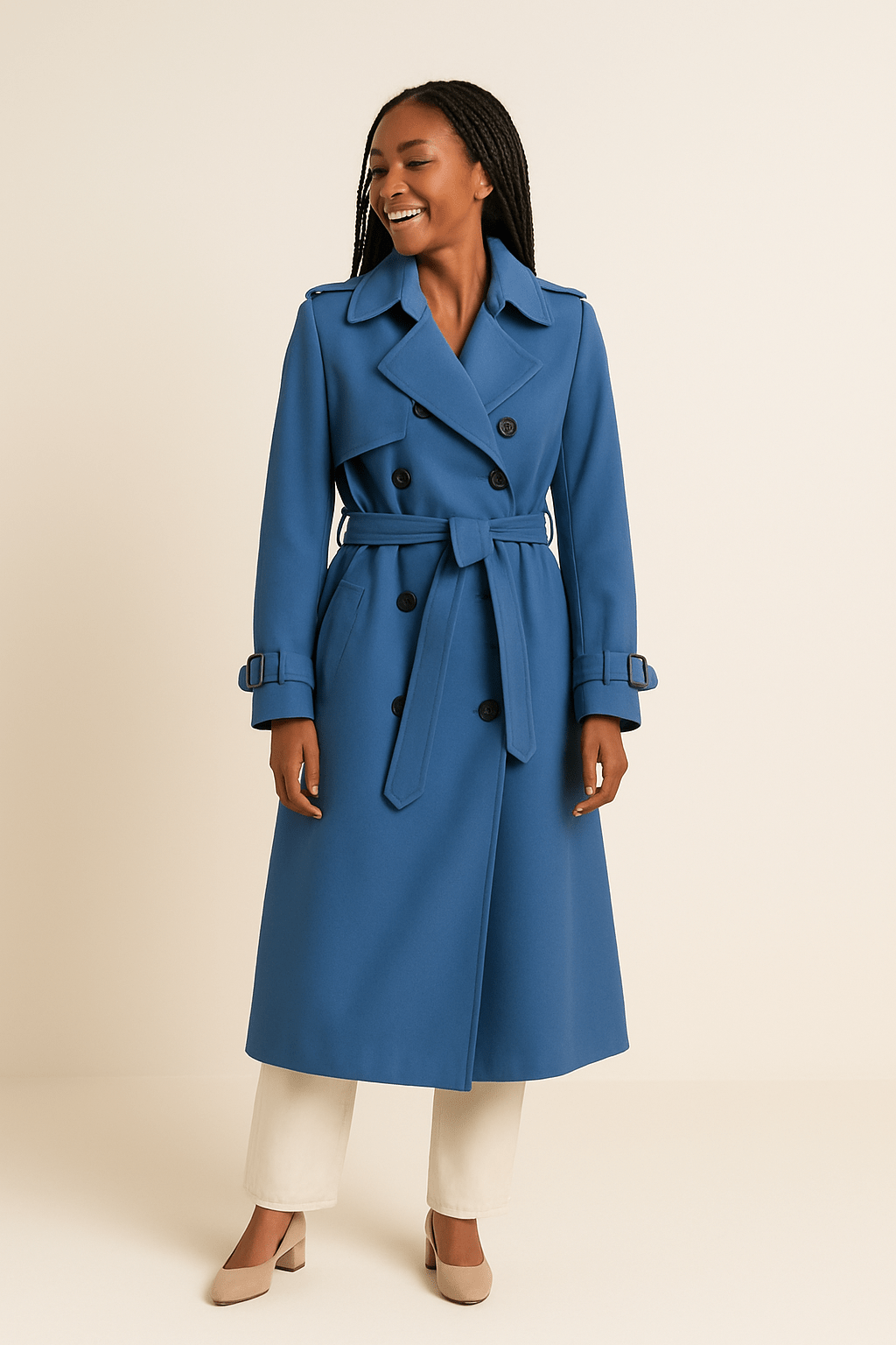 Camille Women’s Double Breasted Trench Coat Belted Waist Classic Fit - Sofia Maris