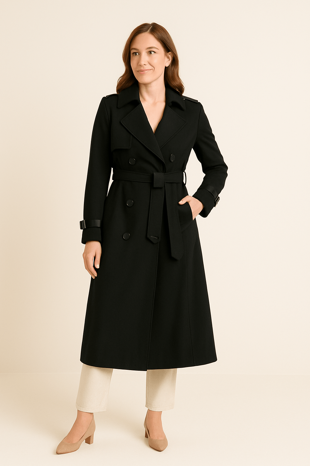 Camille Women’s Double Breasted Trench Coat Belted Waist Classic Fit - Sofia Maris