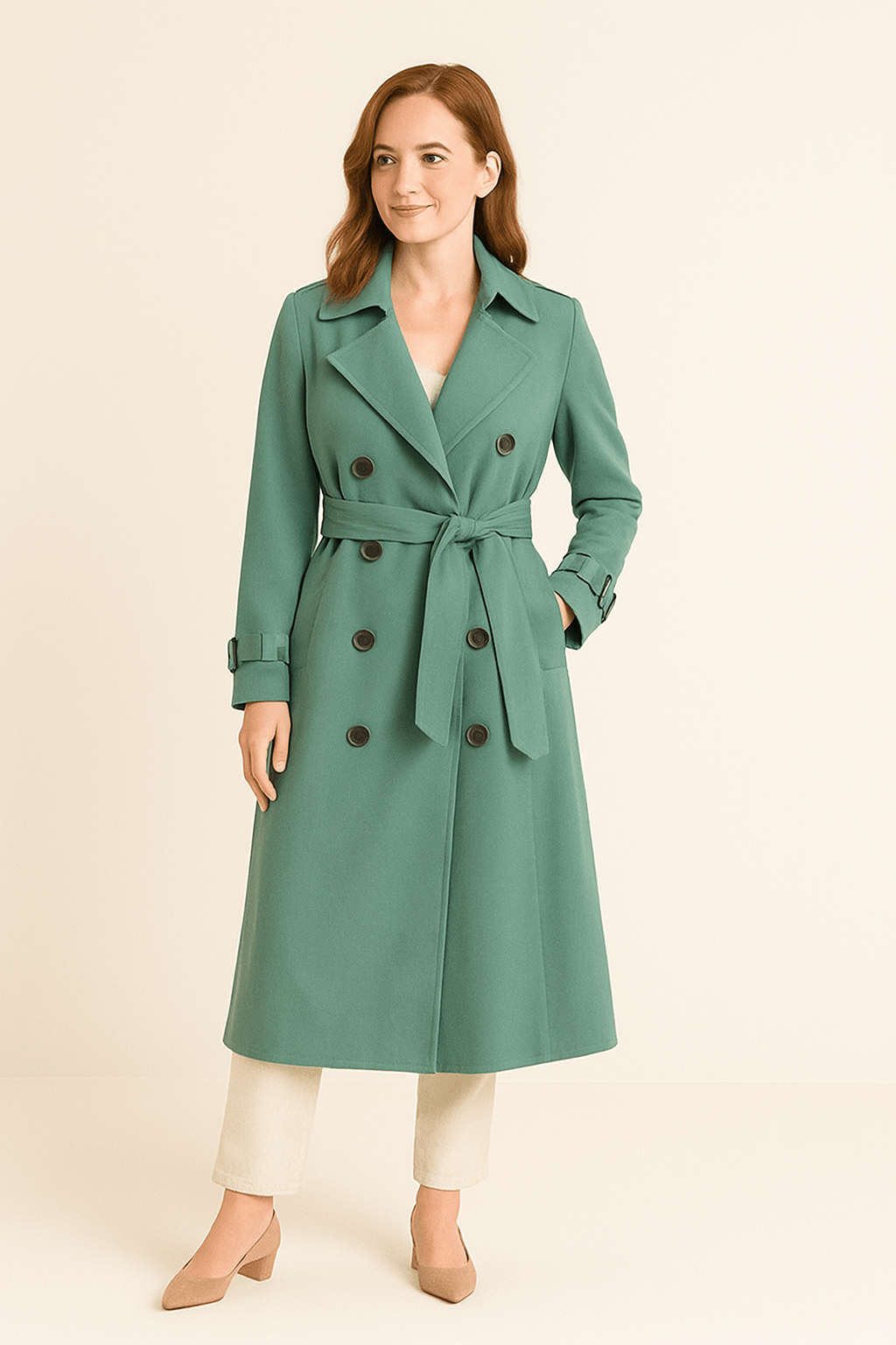 Camille Women’s Double Breasted Trench Coat Belted Waist Classic Fit - Sofia Maris