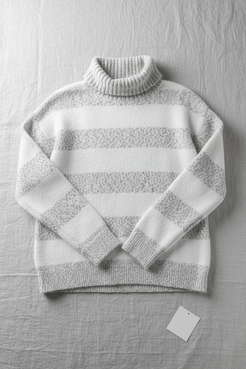 Women’s Plush Knit Jumper with Ribbed Turtleneck and Striped Texture - Sofia Maris