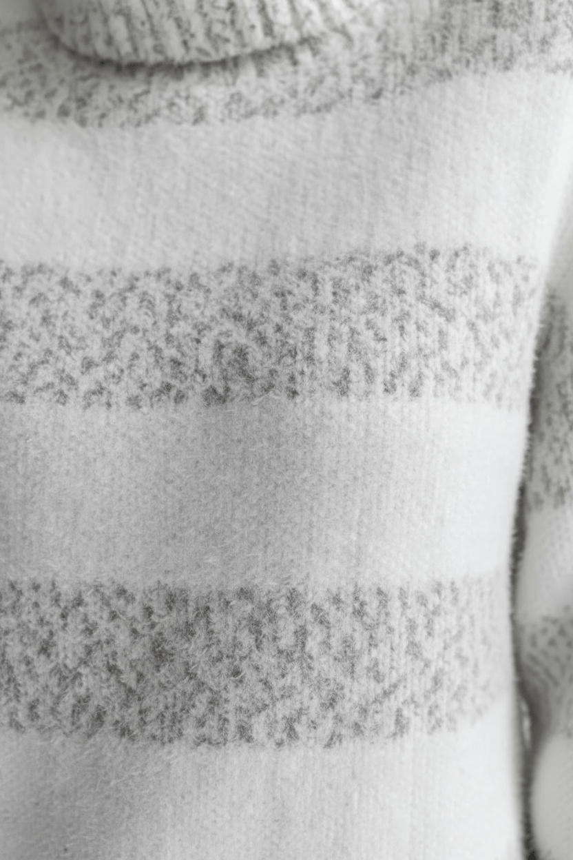 Women’s Plush Knit Jumper with Ribbed Turtleneck and Striped Texture - Sofia Maris