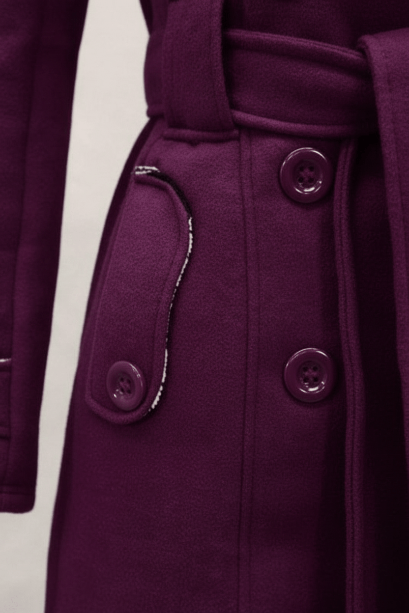 Hermione – Women’s Wool Blend Double-Breasted Hooded Coat with Belted Waist - Sofia Maris