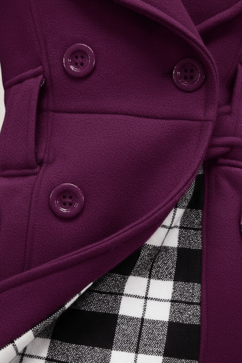 Hermione – Women’s Wool Blend Double-Breasted Hooded Coat with Belted Waist - Sofia Maris