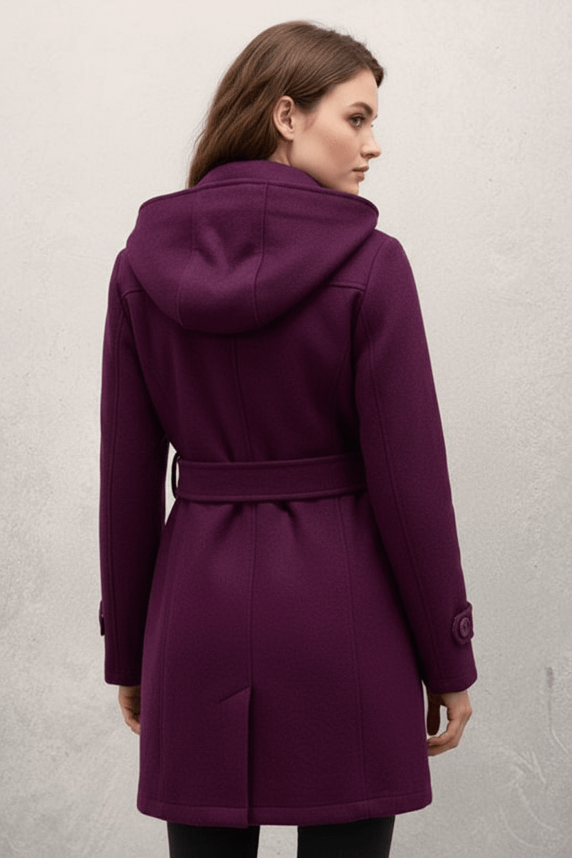 Hermione – Women’s Wool Blend Double-Breasted Hooded Coat with Belted Waist - Sofia Maris