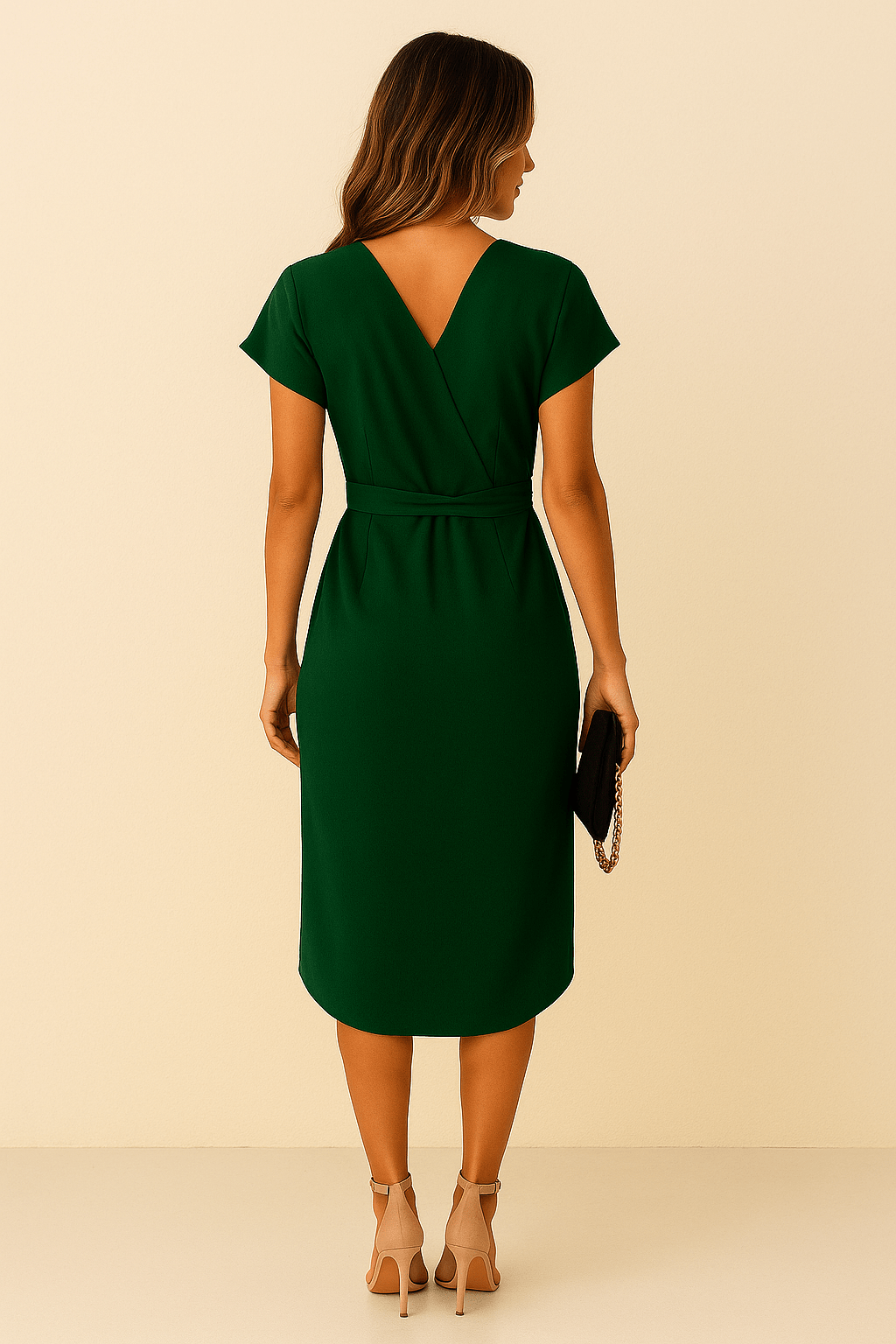 Jolene Elegant Wrap Midi Dress with V-Neck Green - Sofia Maris