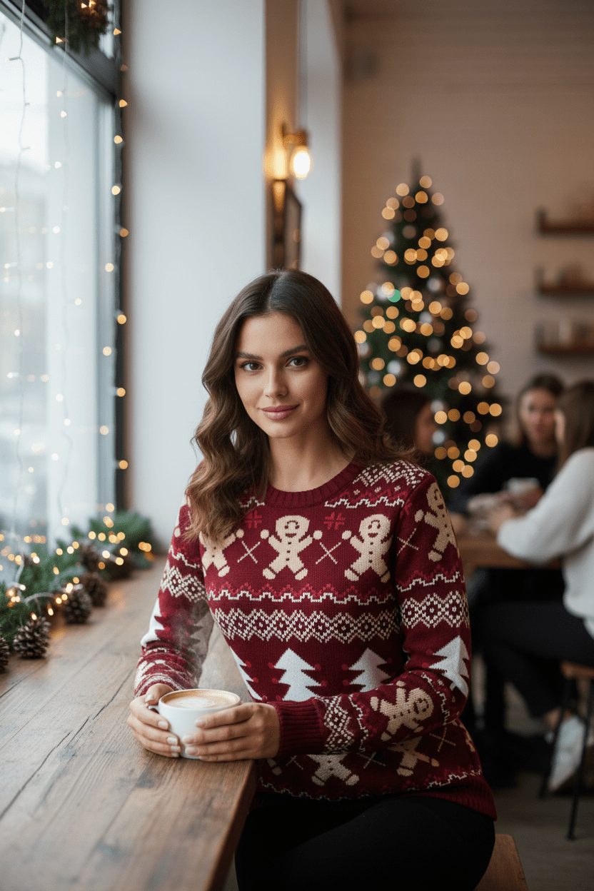 Lune – Women’s Xmas Relaxed Jacquard Knit Sweatshirt with Holiday Pattern - Sofia Maris