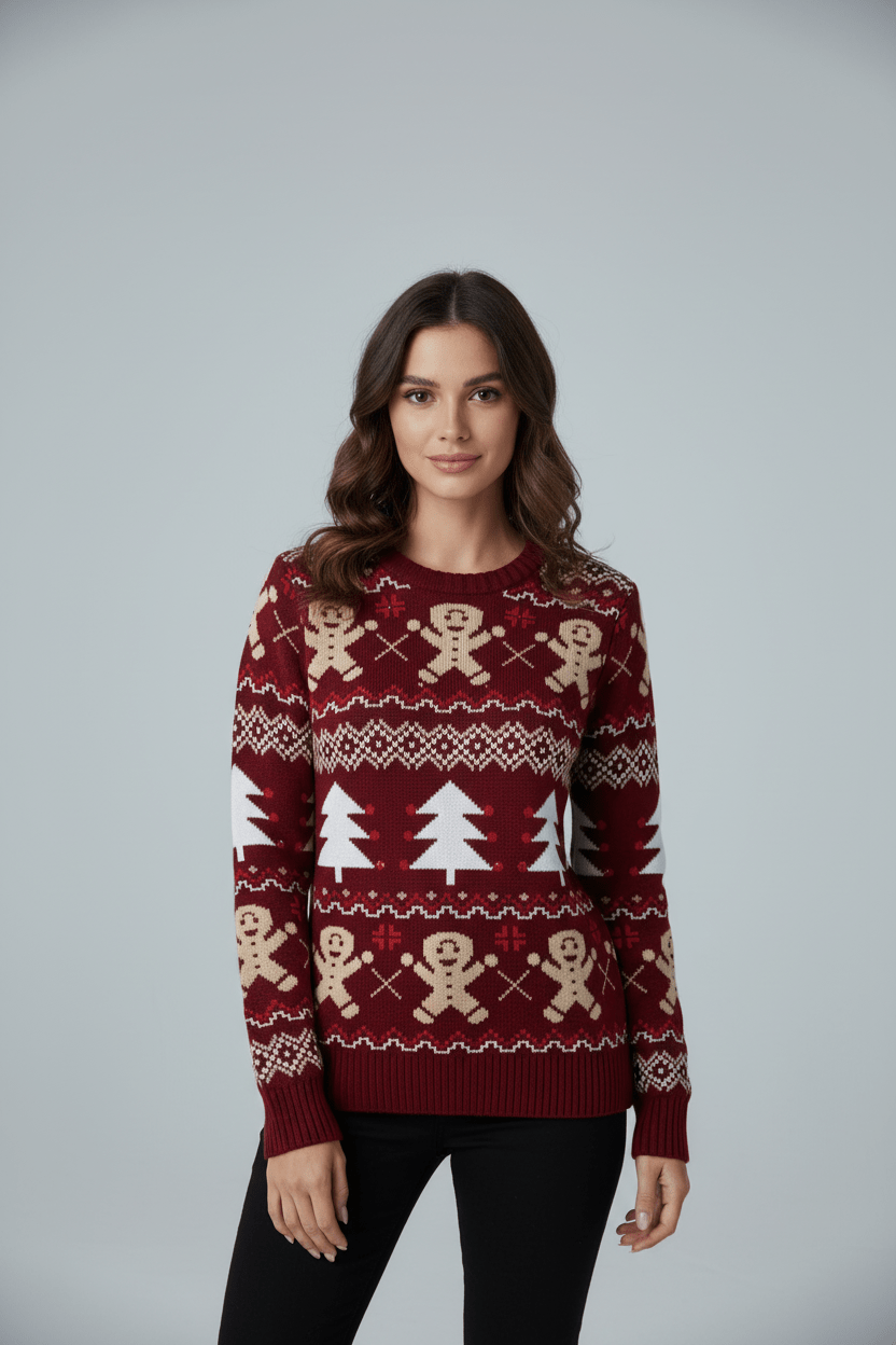 Lune – Women’s Xmas Relaxed Jacquard Knit Sweatshirt with Holiday Pattern - Sofia Maris