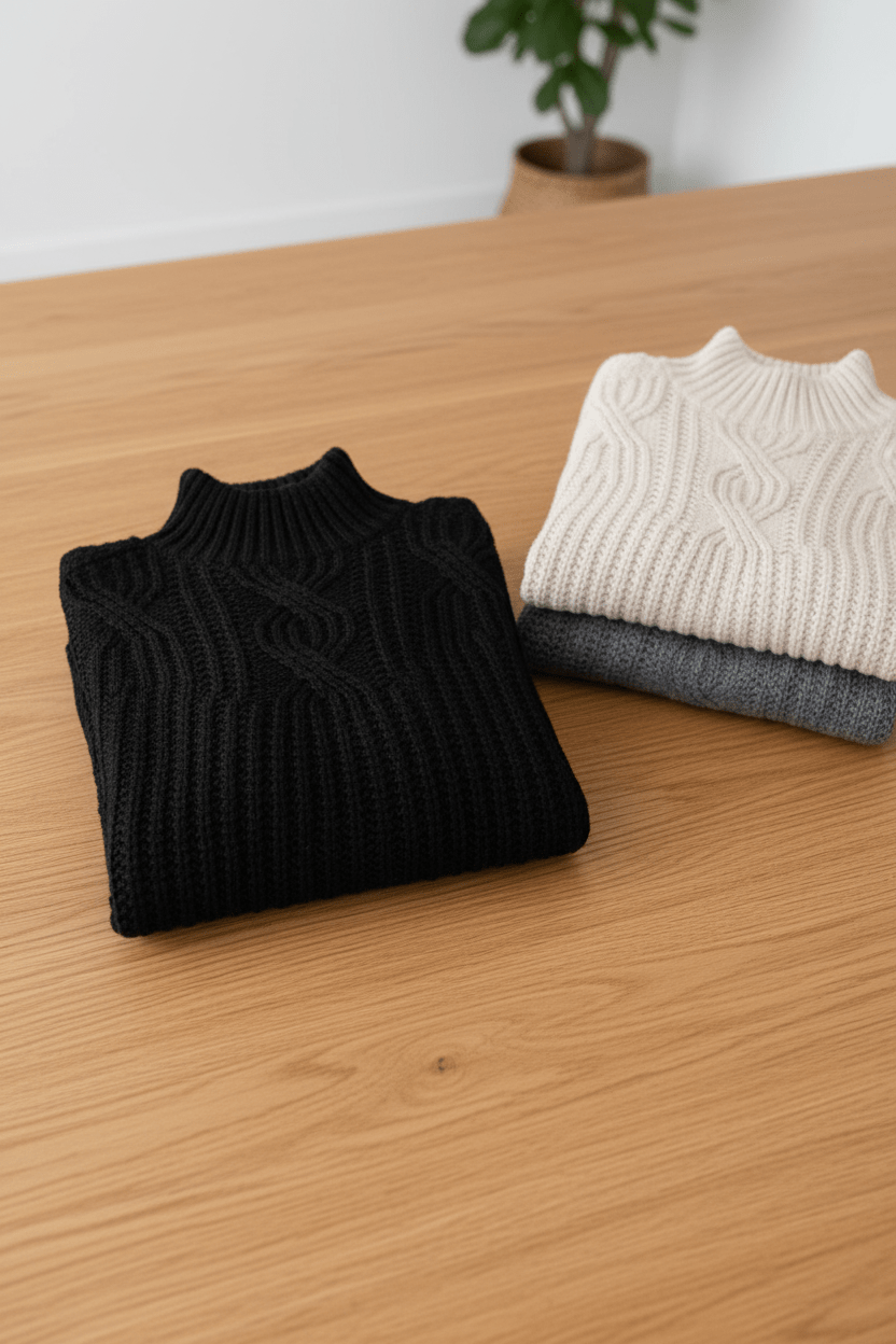 Women’s Cable Knit Jumper with High Neck - Sofia Maris