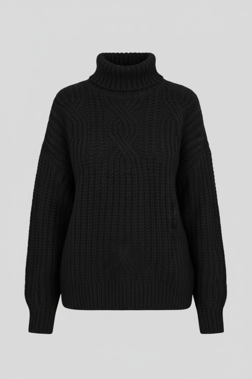 Women’s Cable Knit Jumper with High Neck - Sofia Maris