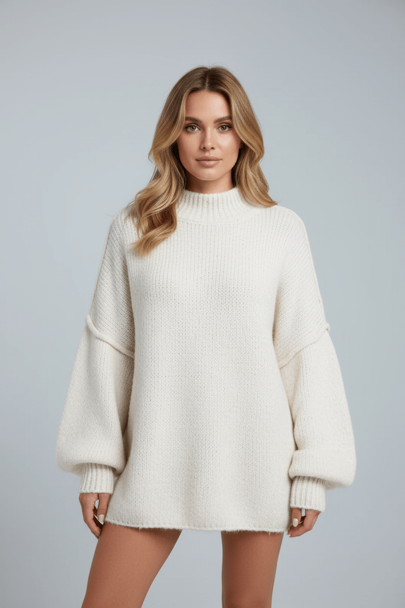 Noura – Women’s Oversized Knit Sweatshirt with Balloon Sleeves - Sofia Maris