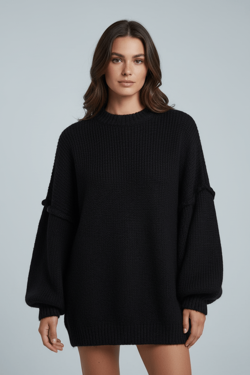 Noura – Women’s Oversized Knit Sweatshirt with Balloon Sleeves - Sofia Maris