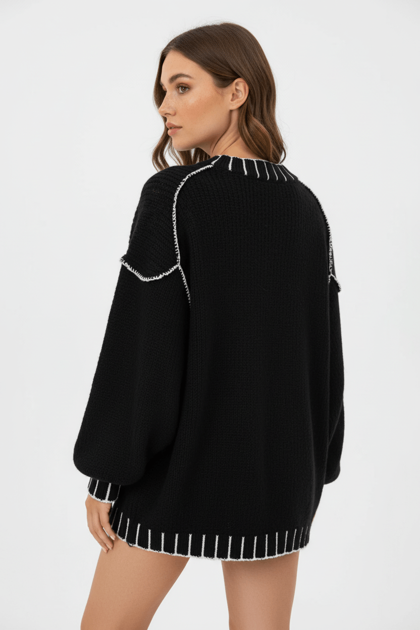 Noura – Women’s Oversized Knit Sweatshirt with Balloon Sleeves - Sofia Maris
