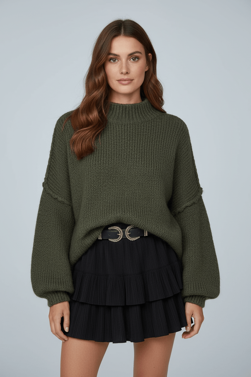 Noura – Women’s Oversized Knit Sweatshirt with Balloon Sleeves - Sofia Maris