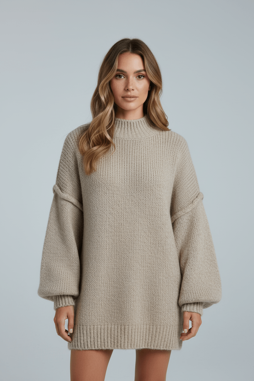 Noura – Women’s Oversized Knit Sweatshirt with Balloon Sleeves - Sofia Maris
