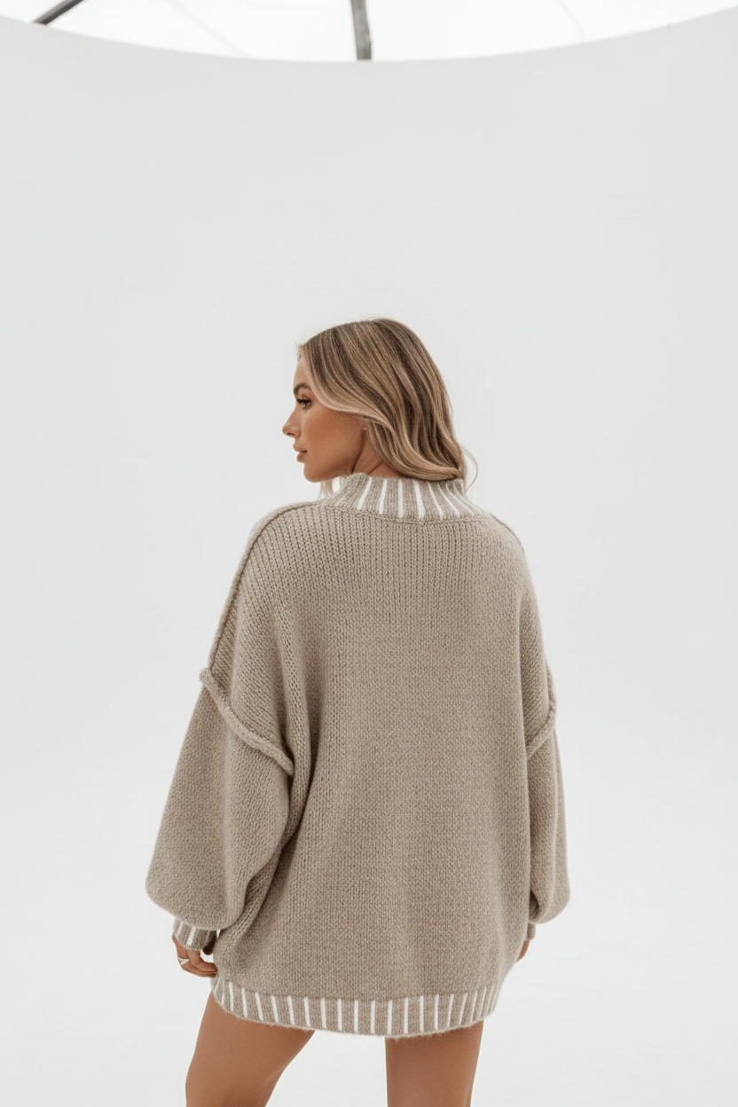 Noura – Women’s Oversized Knit Sweatshirt with Balloon Sleeves - Sofia Maris