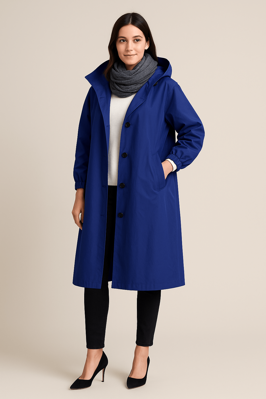 Ruby – Women’s Hooded Long Trench Coat with Pockets - Sofia Maris