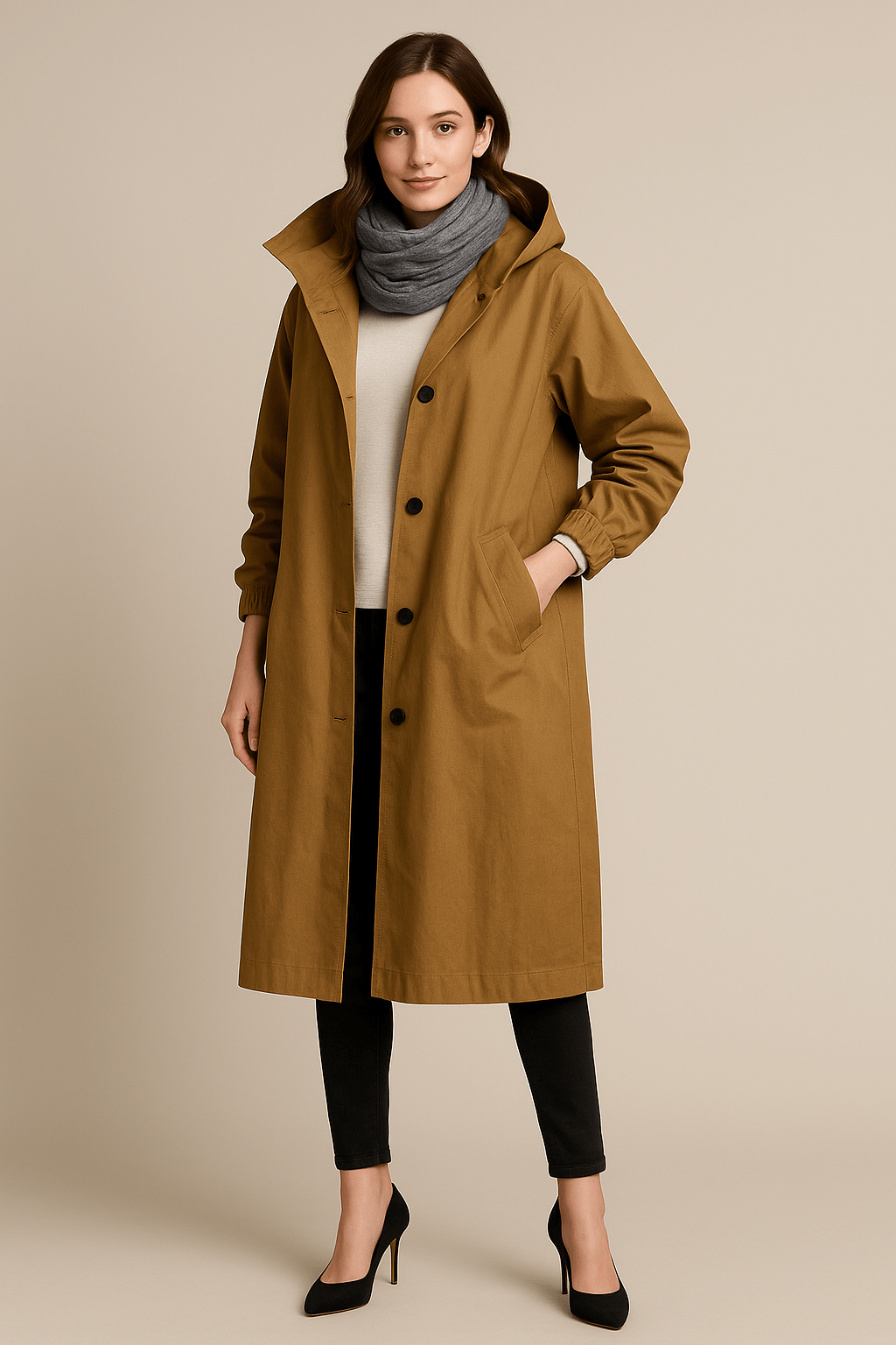 Ruby – Women’s Hooded Long Trench Coat with Pockets - Sofia Maris