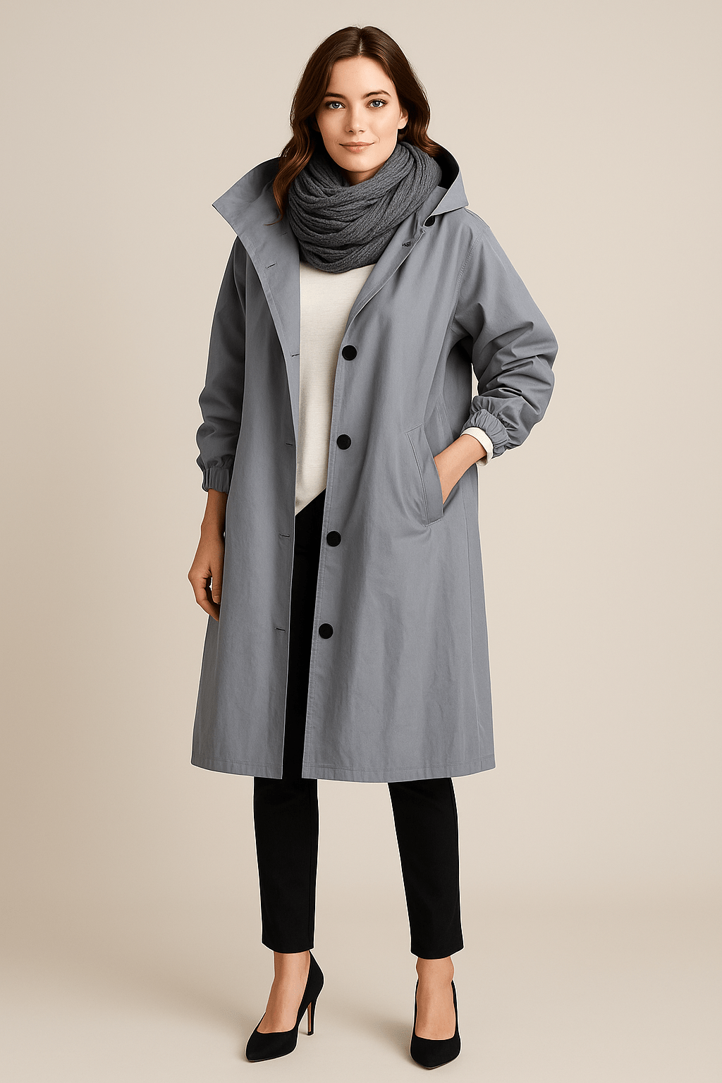 Ruby – Women’s Hooded Long Trench Coat with Pockets - Sofia Maris