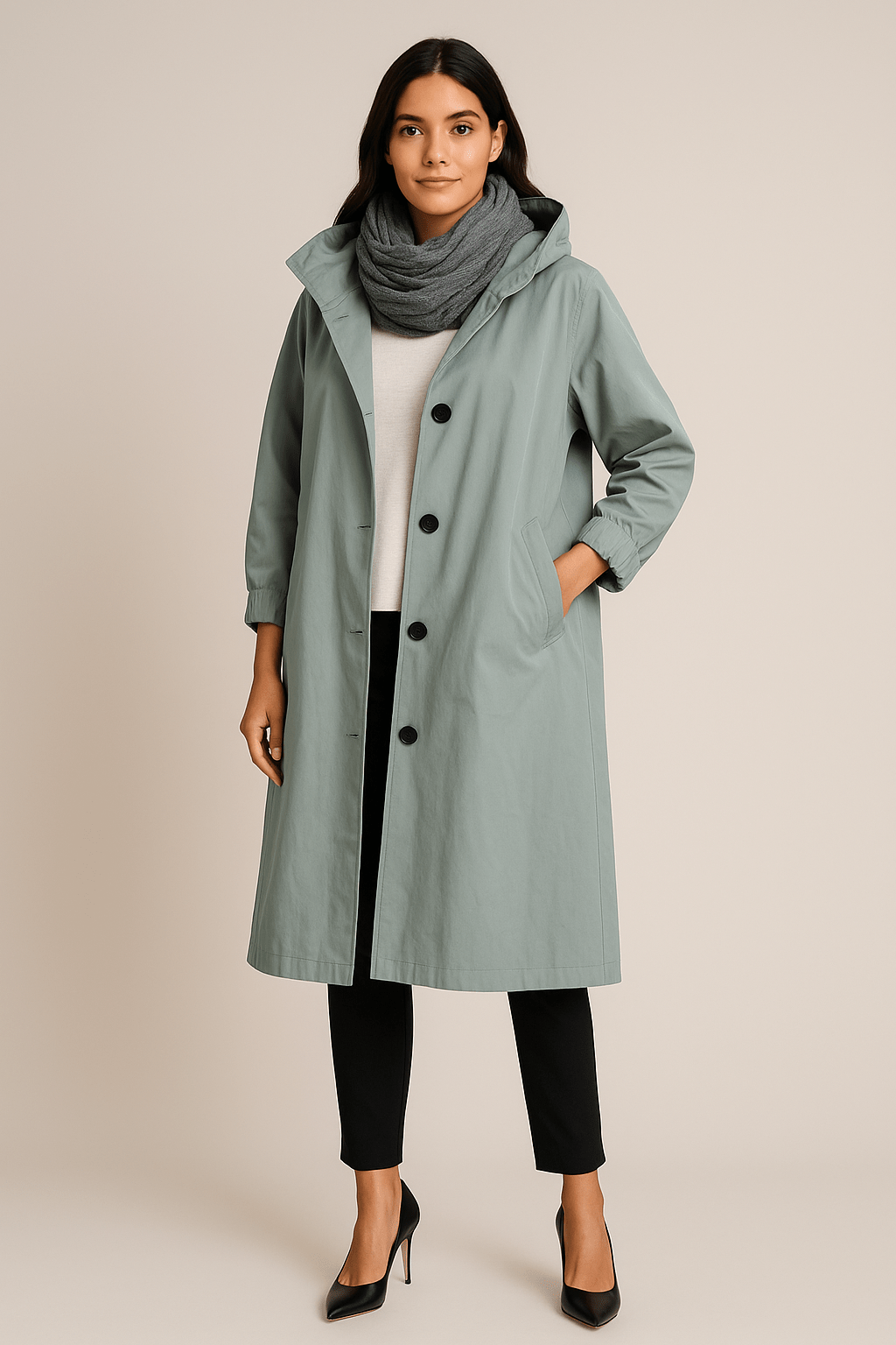 Ruby – Women’s Hooded Long Trench Coat with Pockets - Sofia Maris