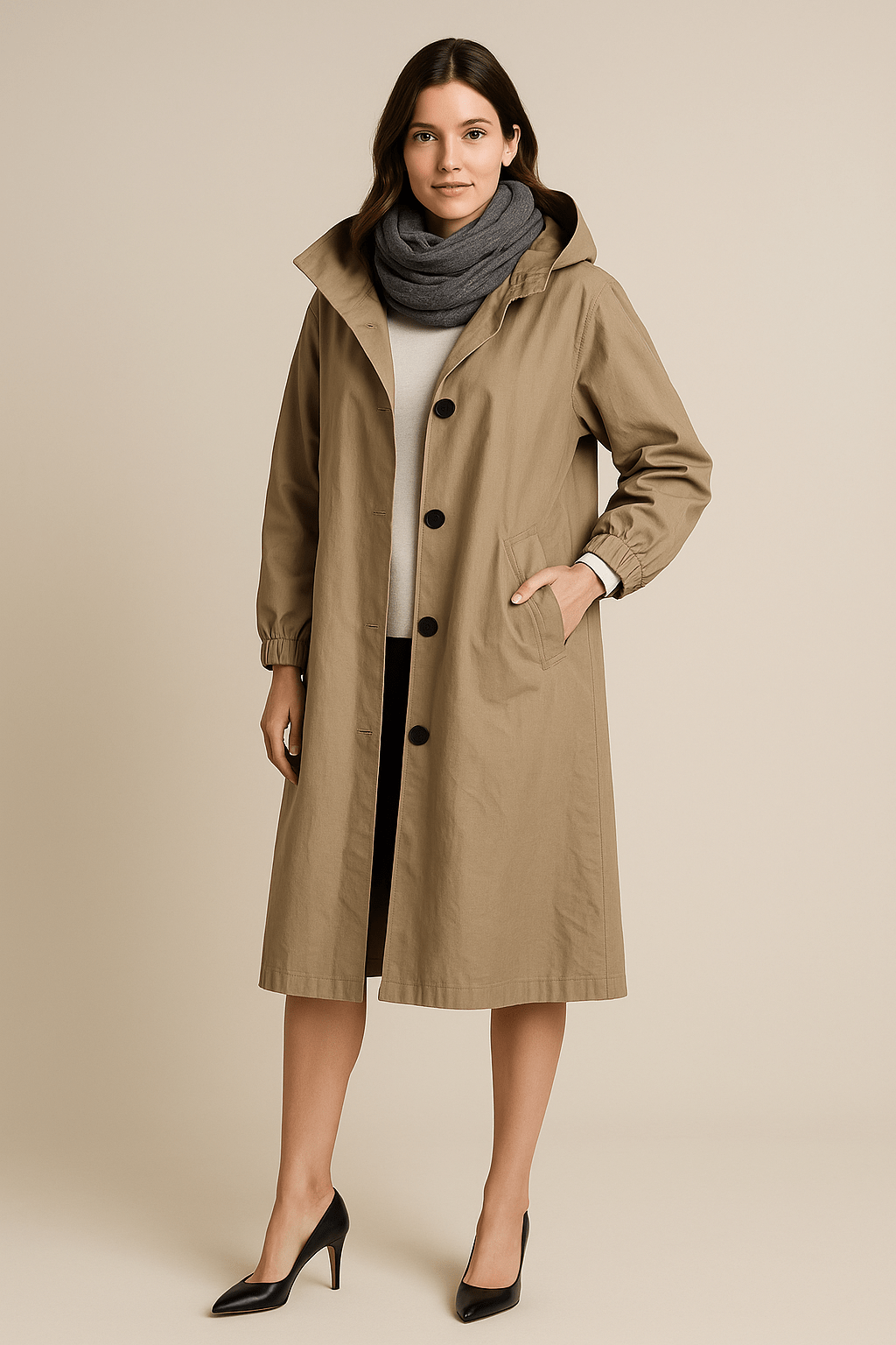 Ruby – Women’s Hooded Long Trench Coat with Pockets - Sofia Maris