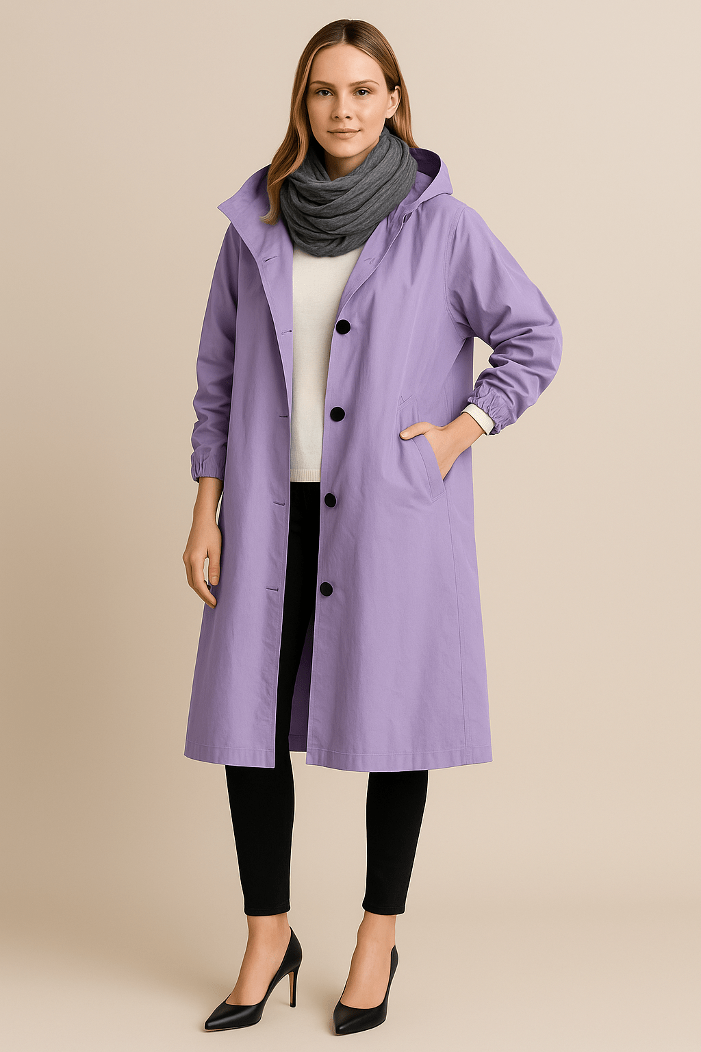 Ruby – Women’s Hooded Long Trench Coat with Pockets - Sofia Maris