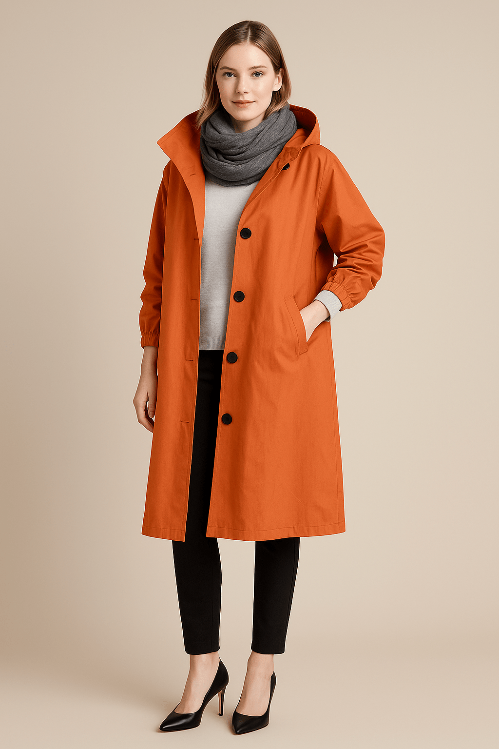 Ruby – Women’s Hooded Long Trench Coat with Pockets - Sofia Maris