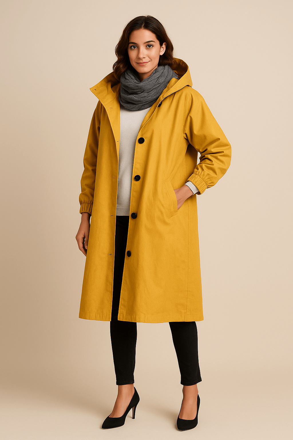 Ruby – Women’s Hooded Long Trench Coat with Pockets - Sofia Maris