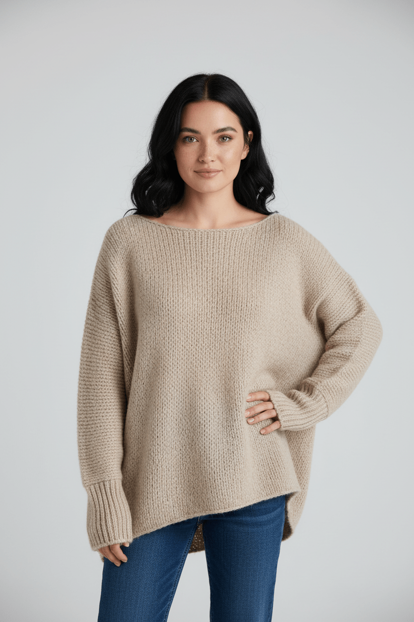 Women’s Oversized Knit Sweater with Off-Shoulder Design - Sofia Maris