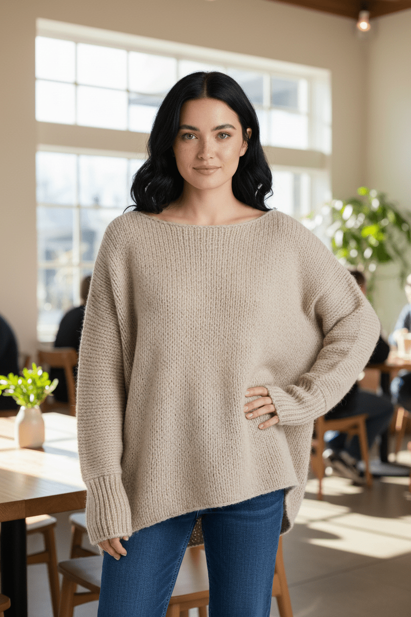 Women’s Oversized Knit Sweater with Off-Shoulder Design - Sofia Maris