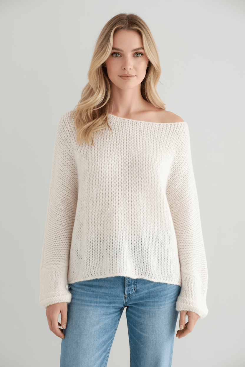 Women’s Oversized Knit Sweater with Off-Shoulder Design - Sofia Maris