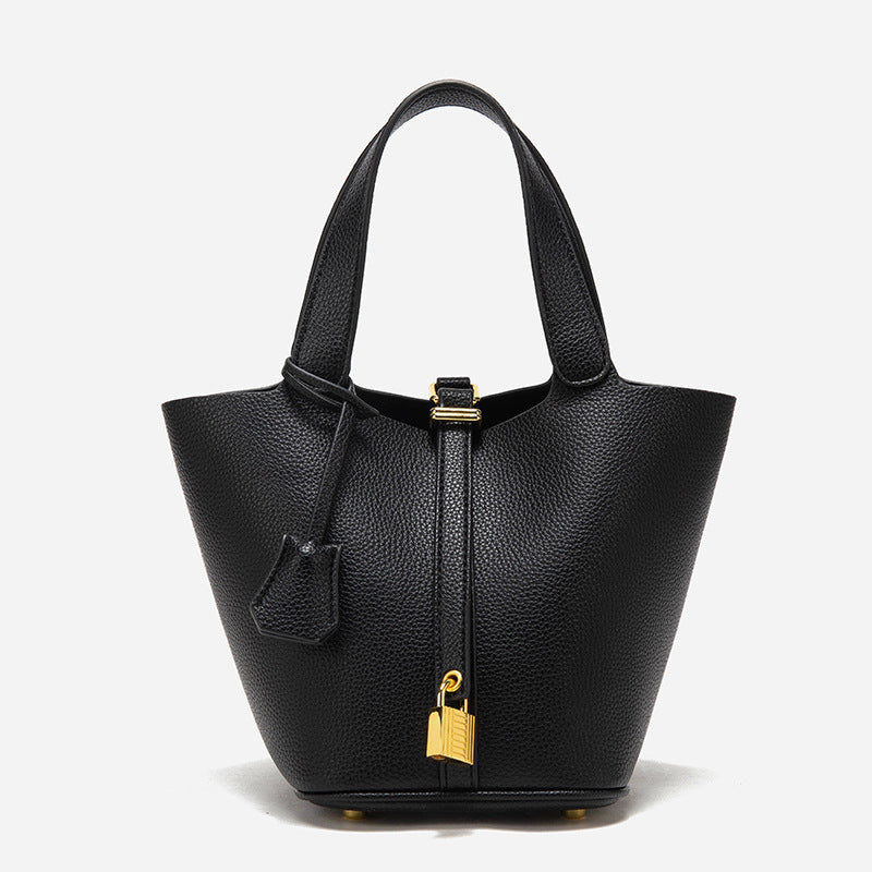 Women's Structured Top Handle Handbag with Gold Lock Accent Detail - Sofia Maris