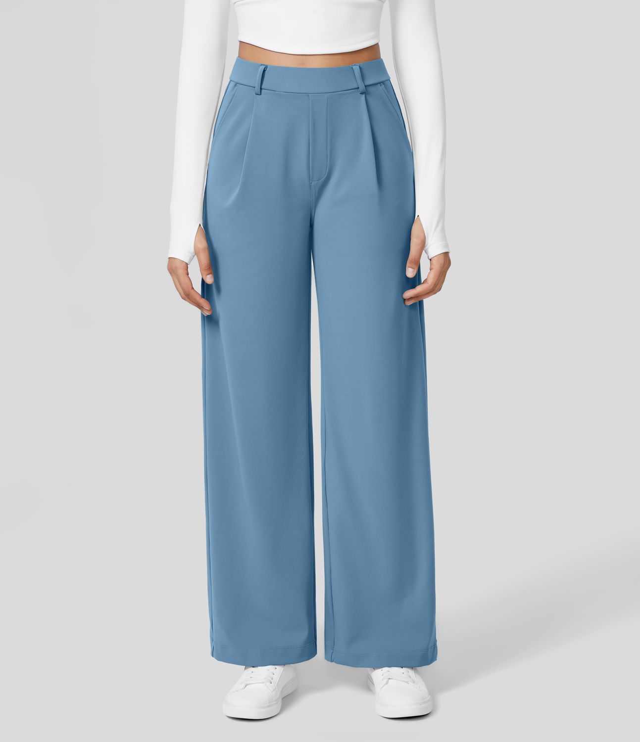Women's Wide Leg Work Trousers - High-Waisted Fluid Style - Sofia Maris