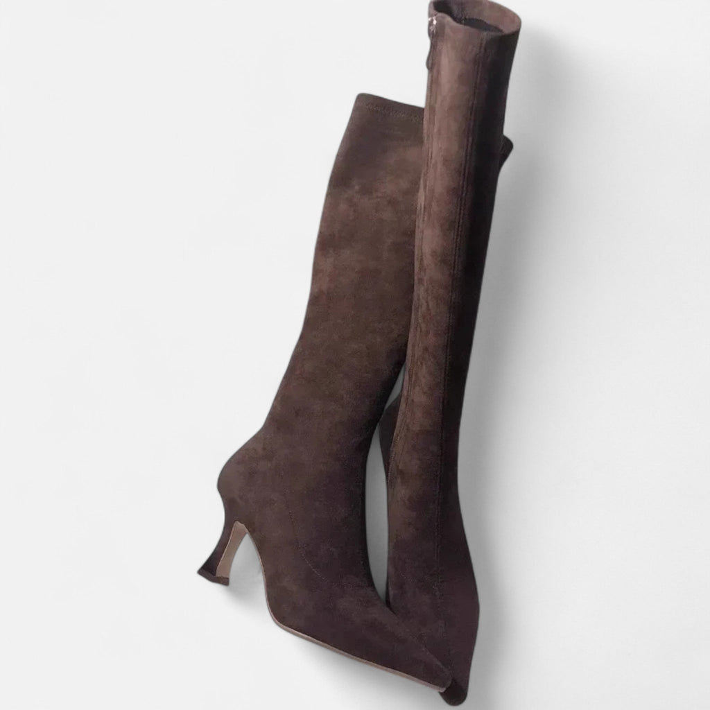 The Sofia Women’s Suede Thigh-High Heeled Boots - Sofia Maris