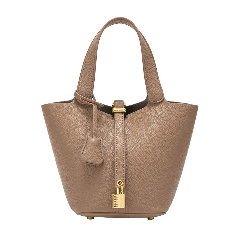 Women's Structured Top Handle Handbag with Gold Lock Accent Detail - Sofia Maris
