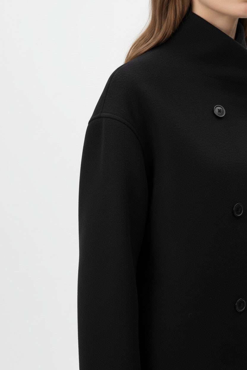 Sofia Maris | Women’s Wool Coat – Double-Breasted Tatting Weave Elegance