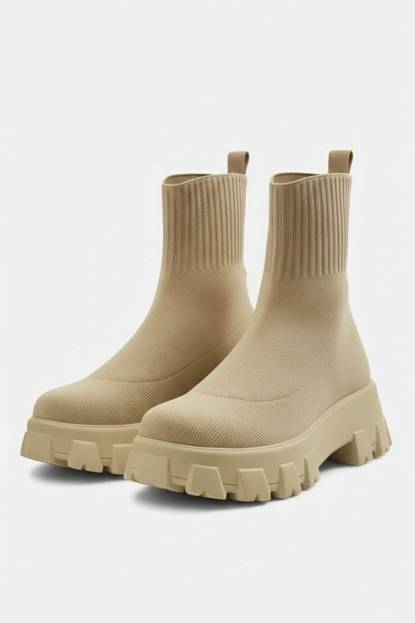 Sofia Maris Women’s Thick-Soled Ankle Boots – Knitted Round Toe Autumn Winter - Sofia Maris