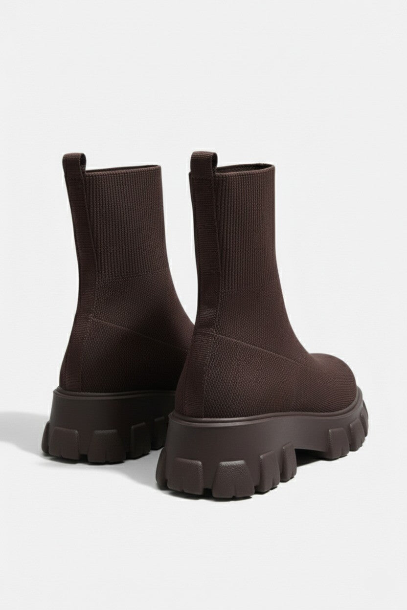 Sofia Maris Women’s Thick-Soled Ankle Boots – Knitted Round Toe Autumn Winter - Sofia Maris