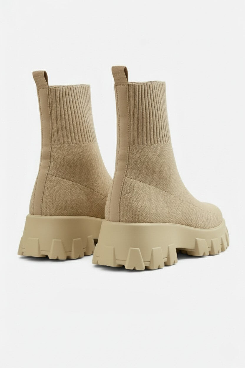 Sofia Maris Women’s Thick-Soled Ankle Boots – Knitted Round Toe Autumn Winter - Sofia Maris