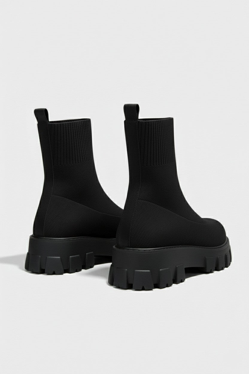 Sofia Maris Women’s Thick-Soled Ankle Boots – Knitted Round Toe Autumn Winter - Sofia Maris