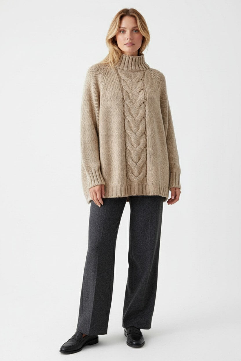 Sofia Maris Women’s Knitted Jumper Dress – Cable Knit Autumn Winter - Sofia Maris