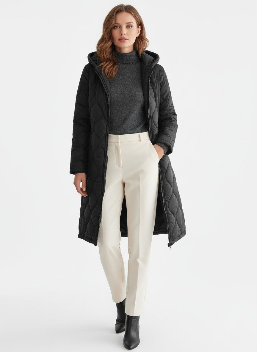 Sofia Maris Women’s Black Long Quilted Puffer Coat – Refined Warmth in Classic Form - Sofia Maris