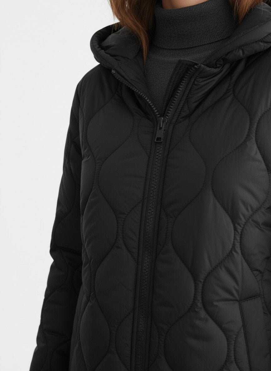 Sofia Maris Women’s Black Long Quilted Puffer Coat – Refined Warmth in Classic Form - Sofia Maris