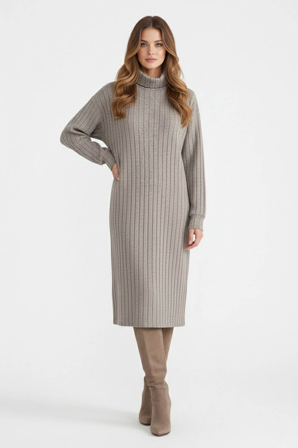 Sofia Maris Women’s Roll-Neck Jumper Dress – High-Stretch Knit - Sofia Maris