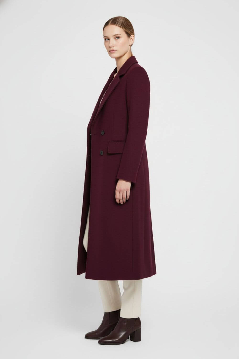 Women’s Long Wool Coat – Double-Breasted Lapel - Sofia Maris
