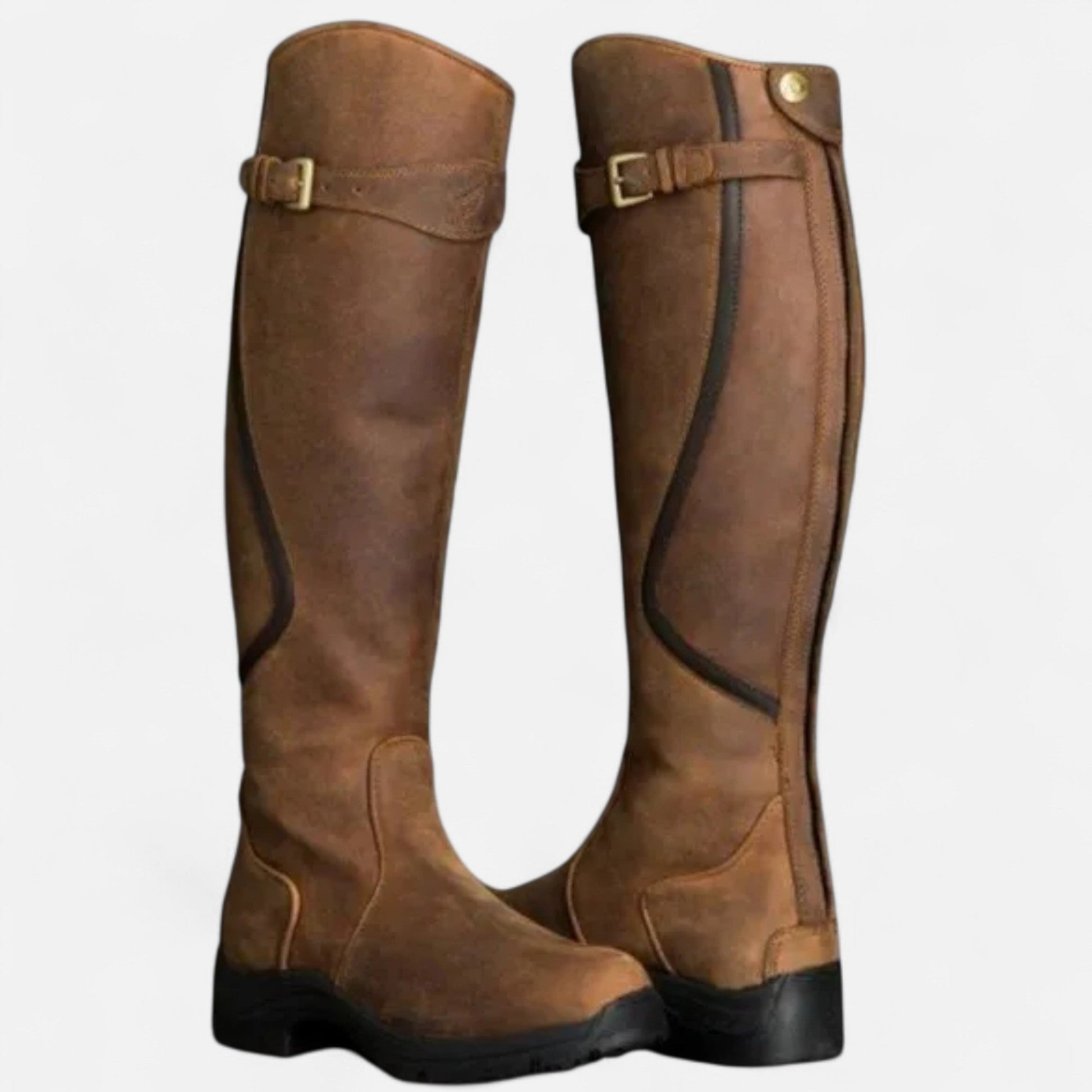 Women’s Knee-High PU Leather Heel Boots – “Angel Baby” Motif - Sofia Maris