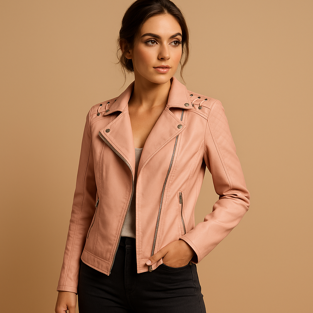 Faux leather jacket with stand-up collar for women - Sofia Maris