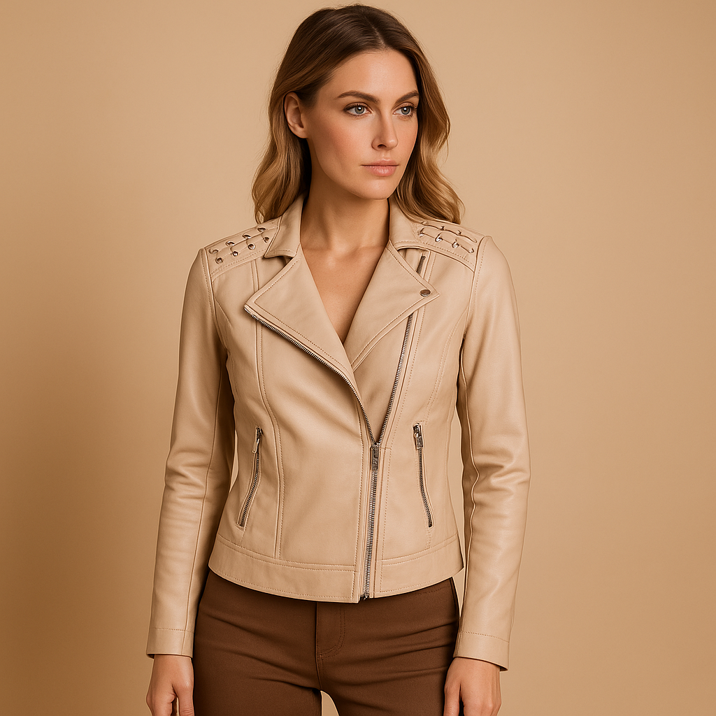 Faux leather jacket with stand-up collar for women - Sofia Maris