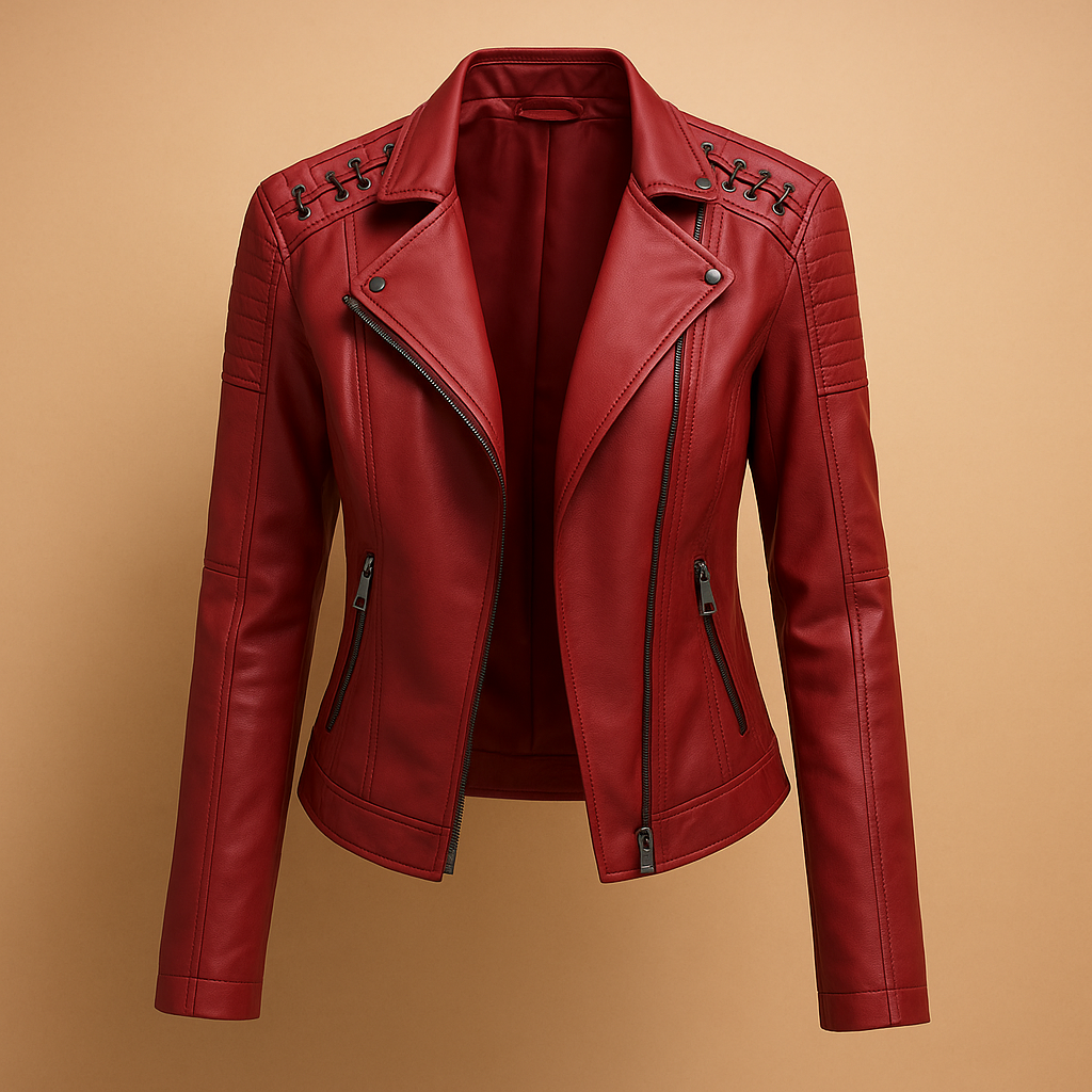 Faux leather jacket with stand-up collar for women - Sofia Maris
