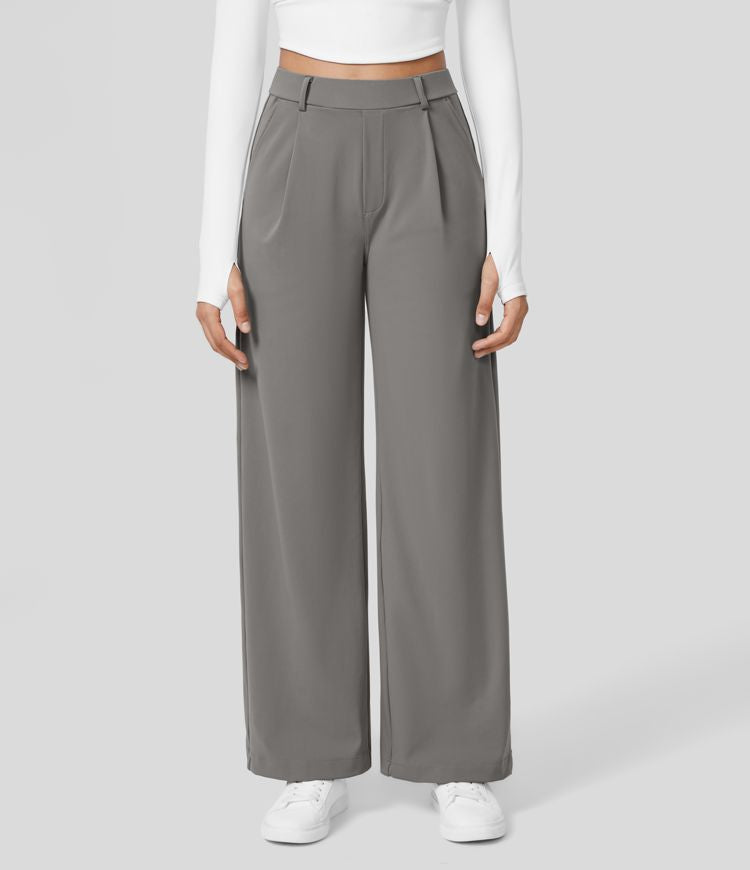Women's Wide Leg Work Trousers - High-Waisted Fluid Style - Sofia Maris